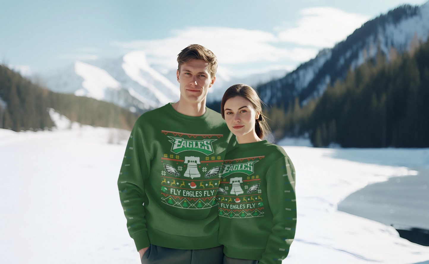 Unisex & Youth Eagles Very Merry Christmas Ugly Sweater Crewneck Sweatshirt